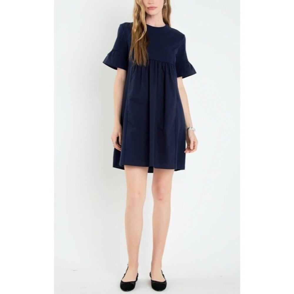 English Factory Dress S Navy Blue Babydoll T Shirt Short Sleeve Washable NWT
